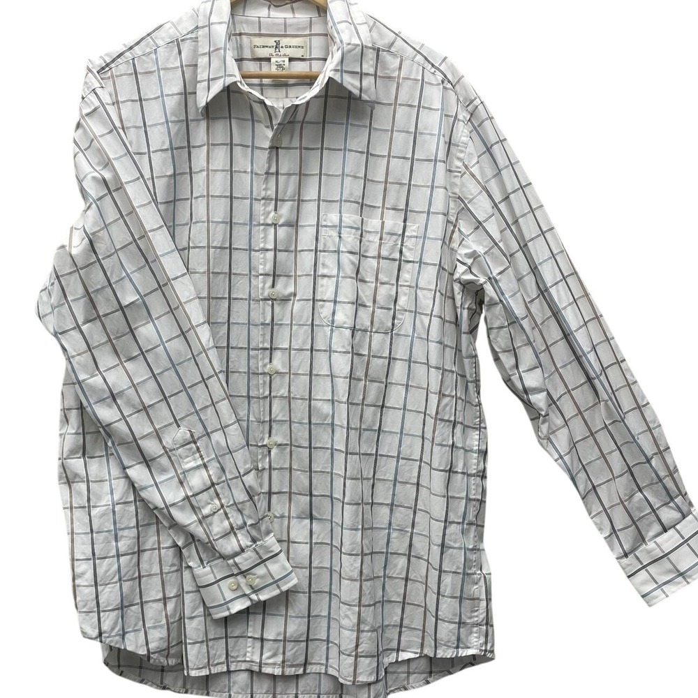 Fairway & Greene The Club Mens Black White Checked Button Down Shirt Cotton XL